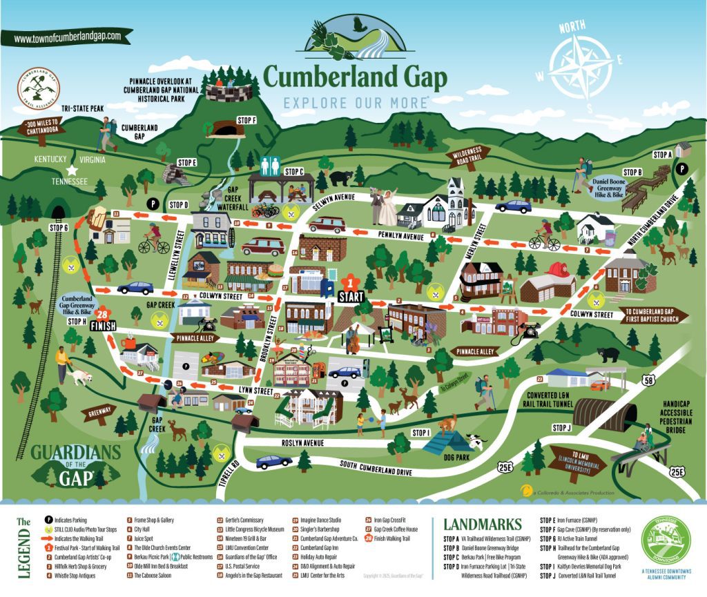 Walking Tour Map of Cumberland Gap, Tennessee.
